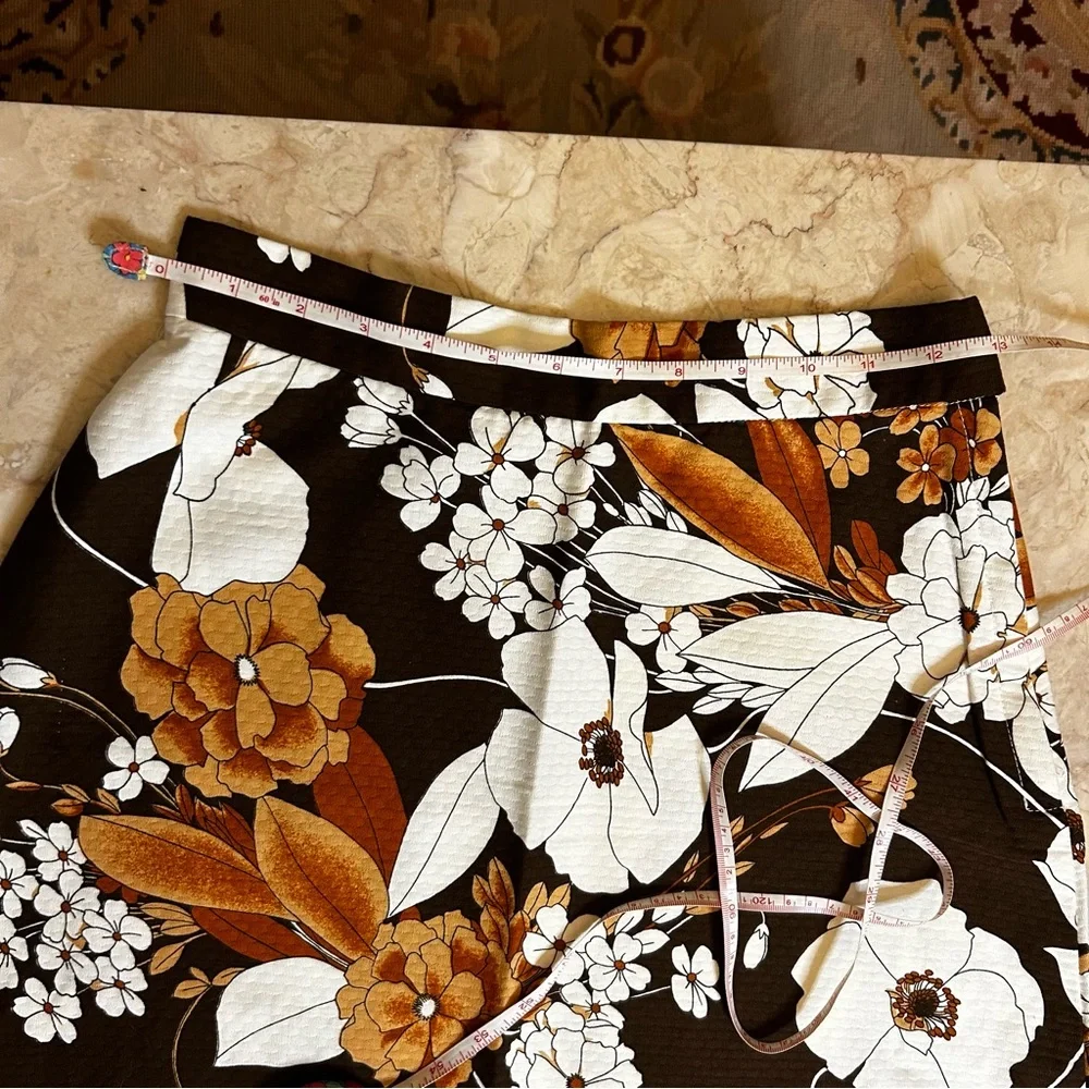 Vintage 70s F.A.Chatta Brown Floral Maxi Skirt 26 Waist - Picture 8 of 14